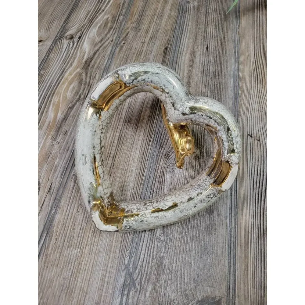 Vintage Posy Ring Vase, Heart-Shaped Gold Cherub Figure, Valentine Decor - Picture 4 of 5
